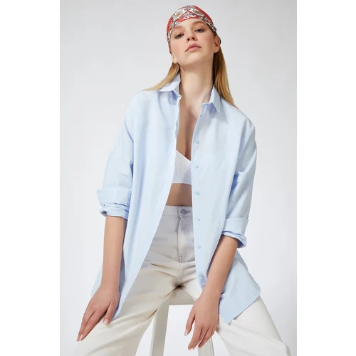  Women's Sky Blue Oversize Long Basic Shirt