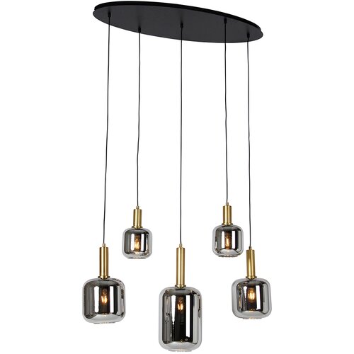QAZQA Smart hanglamp zwart met goud en smoke glas ovaal 5-lichts incl. 5 Wifi G95 - Zuzanna Cene