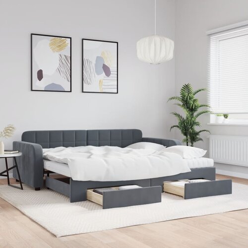vidaXL izvlečna dnevna postelja s predali temno siva 90x190 cm žamet Cene