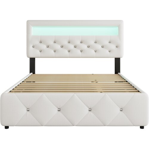 Lumor Oblazinjena postelja za odrasle 140x200 cm z LED – z dodatno izvlečno posteljo in 2 predaloma – lanena tkanina – bela, (22151149) Cene