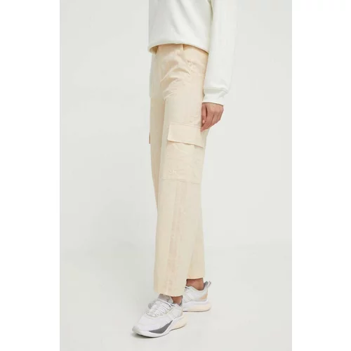 Adidas Pamučne hlače boja: bež, ravni kroj, visoki struk, IU2695