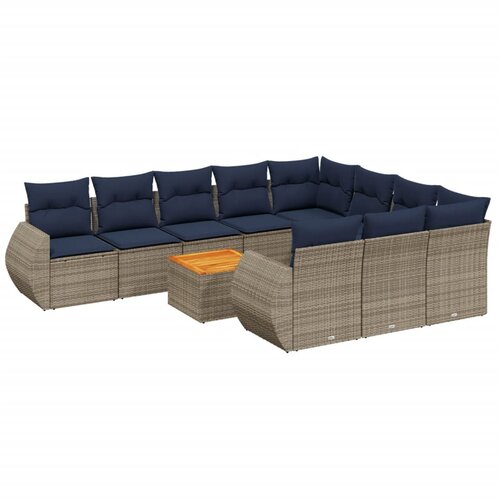 vidaXL 11-dijelni vrtni set s jastucima  sivi poliratan - Siva 2x corner + 6x middle + table + 2x sofa 1 Cijene