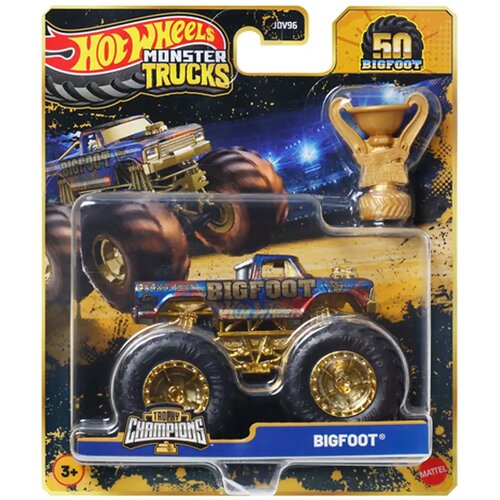 Mattel Hot Wheels Monster Trucks: Bigfoot prvak z majhnim avtomobilom in pokalom 1/64 - Cene