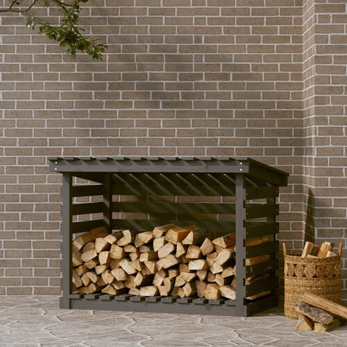 VidaXL Stojalo za drva sivo 108x73x79 cm trdna borovina Slike