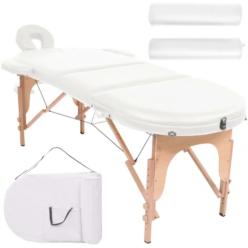 Sklopivi masažni stol debljine 4 cm s 2 jastučića ovalni bijeli