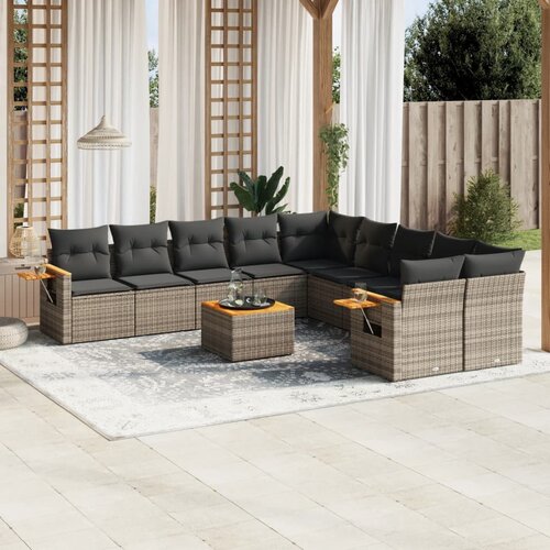 vidaXL 11-dijelni set vrtnih sofa od poliratana s jastucima sivi Cijene