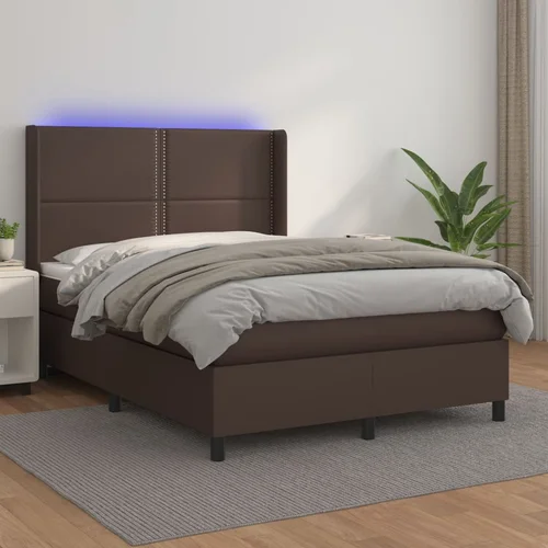  Krevet box spring s madracem LED smeđi 140x190 cm umjetna koža