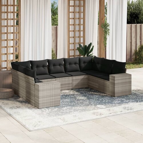 VidaXL 9-dijelni set vrtnih sofa od poliratana s jastucima svjetlosivi Slike