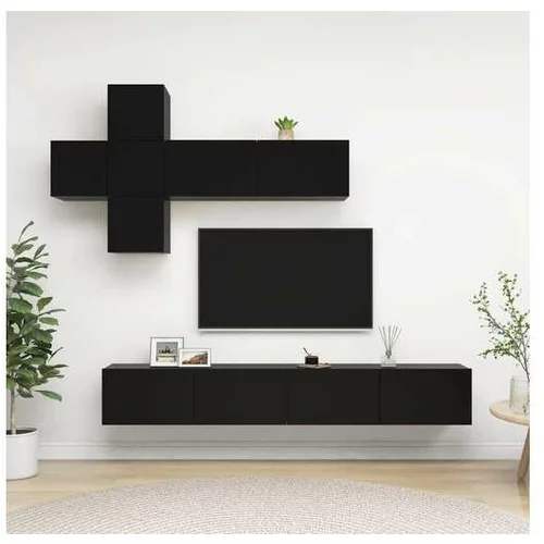 Den Komplet TV omaric 7-delni črna iverna plošča
