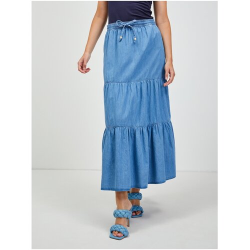 Orsay Blue denim maxi skirt with ruffles - Women Slike