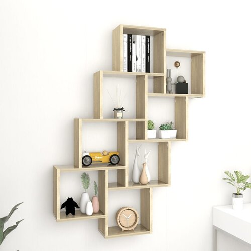 VidaXL Stenska polica kockasta sonoma hrast 90x15x119 cm iverna plo&amp;scaron;ča Slike