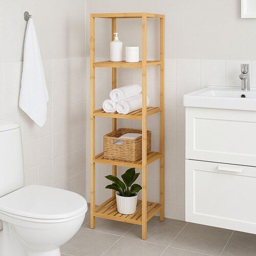 Bonami Essentials Bambusova kopalni&amp;scaron;ka polica v naravni barvi 37x140 cm Skaren &amp;ndash; Slike