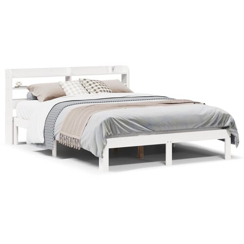 VidaXL Posteljni okvir z vzglavjem bel 140x200 cm trdna borovina Slike