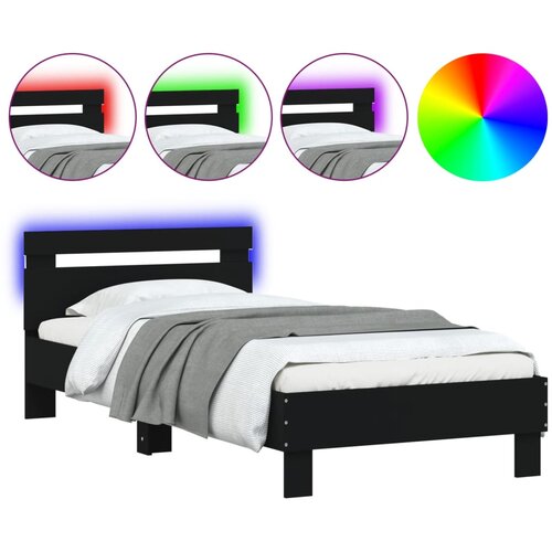 VidaXL Posteljni okvir z vzglavjem in LED lučkami črna 90x190 cm, (21007022) Slike