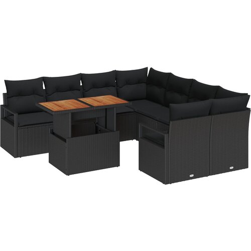 vidaXL Set od 9 Vrtnih Sofi s Jastucima Crni Poli Ratan, 2-Sjedna Vrtna Sofa s Odlaganjem & Jastucima Crni Poli Ratan Cijene