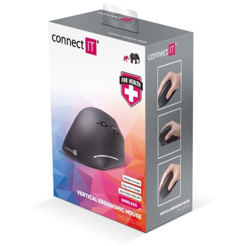Connect IT CMO-2510-BK - Ergonomski bežični mi&amp;scaron; Verti Wireless 800/1200/1600 DPI 2xAAA Slike