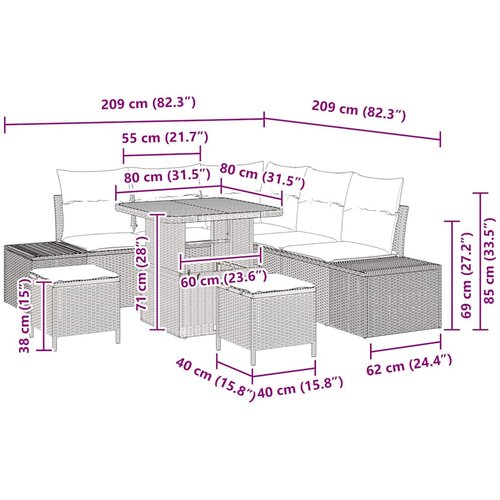  Sjedeća garnitura za vrt 8 kom. Crna poliratan 209 x 209 x 85 cm Slike
