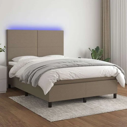  Box spring s madracem LED smeđesivi 140x200 cm tkanina