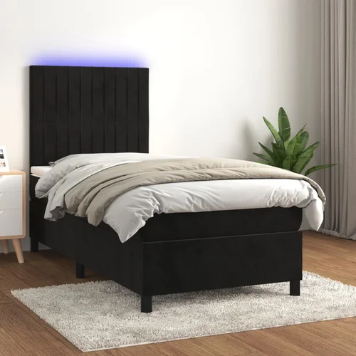 vidaXL Krevet box spring s madracem LED crni 90x200 cm baršun