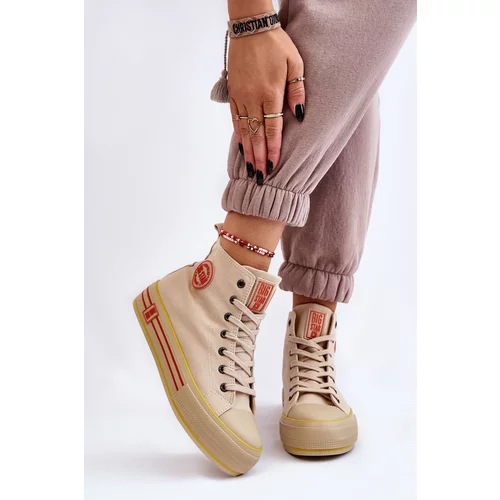 Big Star Women's High Textile Sneakers on the Platform LL274187 Beige