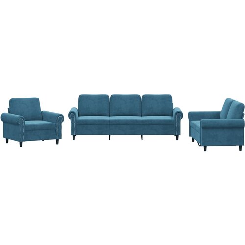 vidaXL Sedežna garnitura 3-delna z blazinami moder žamet, (20924585) Cene