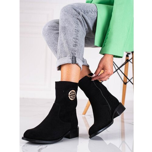 SHELOVET ženske čizme suede high ankle black Slike
