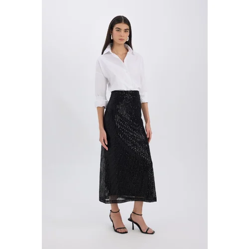 Defacto New Year's Themed A-Line Regular Waist Tulle Maxi Skirt