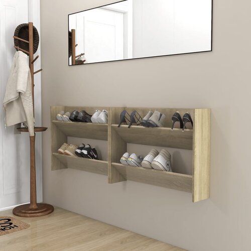VidaXL Zidni ormarići za cipele 2 kom boja hrasta 80x18x60 cm iverica Slike