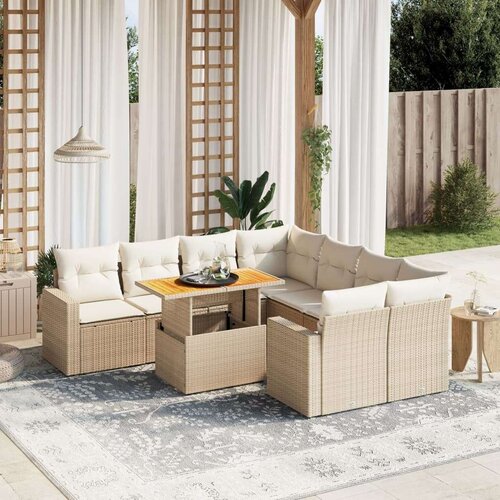 VidaXL 9-dijelni set vrtnih sofa s jastucima bež od poliratana Slike