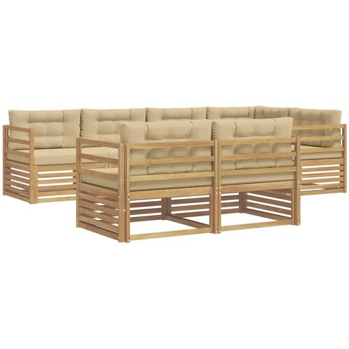  Set vanjskih sofa 7 kom. Bijela i bež Poliester Smeđa 325,5 x 166,5 x 73 cm Slike