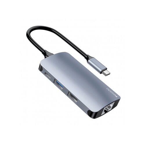 Yesido USB-C priklopna postaja HB15 6v1, RJ45, USB 3.0, SD, TF, USB-C PD 80W, siv Slike