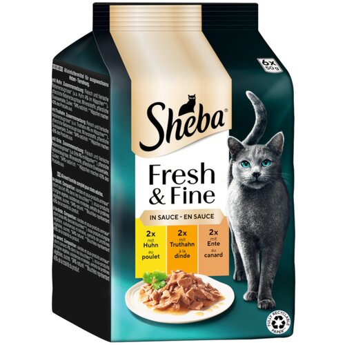 MEGA pakiranje Sheba Fresh & Fine 12 x 50 g - Piletina, puretina i pačetina u umaku Cijene