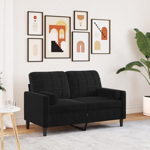 vidaXL Kavč dvosed z okrasnimi blazinami črn 120 cm žamet Cene