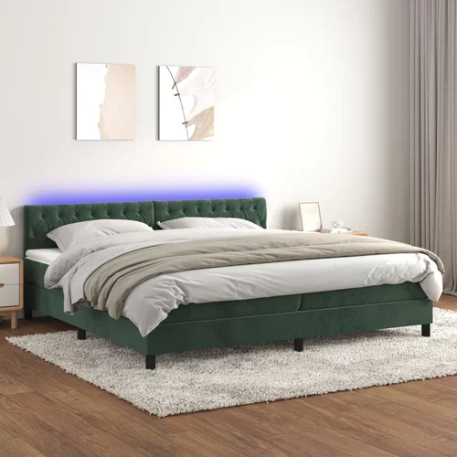  Krevet box spring s madracem LED tamnozeleni 200x200 cm baršun