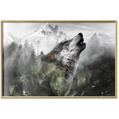  Plakat - Howling Wolf 42x29.7 Zlatni okvir Slike
