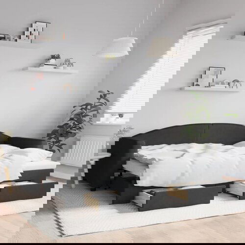 VidaXL Izvlečna dnevna postelja s predali črna 90x200 cm blago Slike