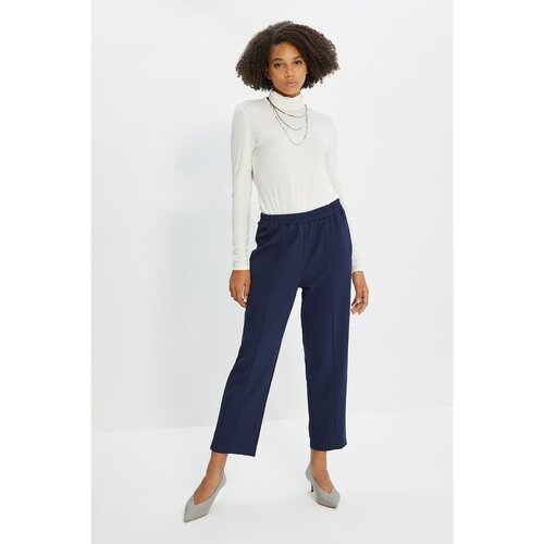 Trendyol Navy Blue Elastic Waist Straight Cut Woven Trousers Slike