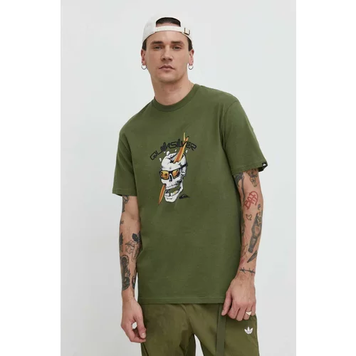 Quiksilver Pamučna majica za muškarce, boja: zelena, s tiskom