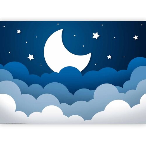  Foto tapeta - Moon dream - clouds on a dark blue sky with stars for children 196x140 Samoljepljiva Cene