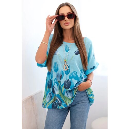 Kesi Włoski Women&amp;#039;s cotton shirt with a floral pattern blue Slike