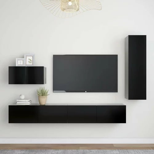  Komplet TV omaric 4-delni črna iverna plošča, (20914498)