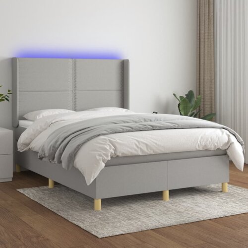 VidaXL Box spring postelja z vzmetnico LED svetlo siva 140x190cm blago Slike