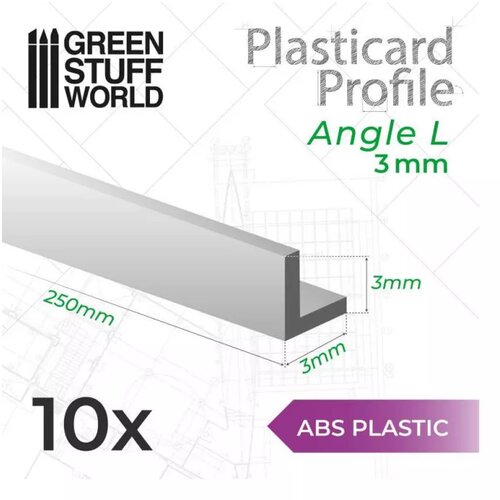 Green Stuff World Perfil Plasticard - Angulo-L 3mm / ABS Angle L Profile 3mm Slike