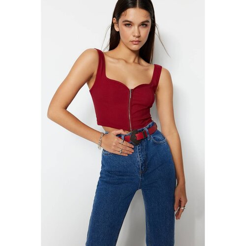 Trendyol Burgundy Zipper Detailed Blouse Slike