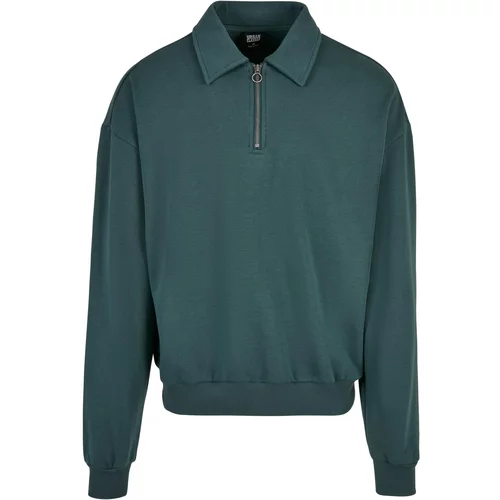 Urban Classics Sweater majica 'Collar Crew' tamno zelena
