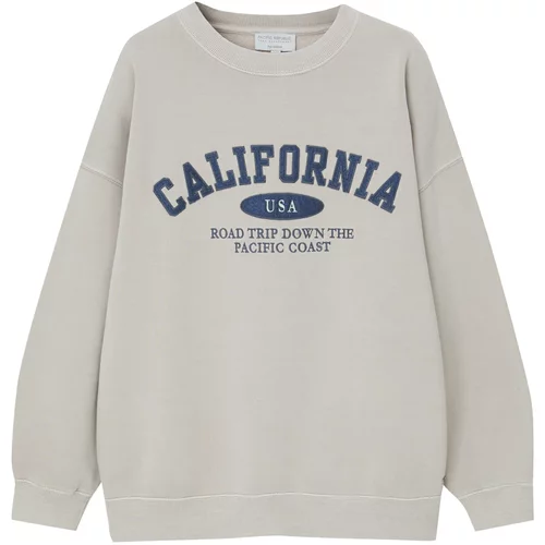 Pull&Bear Sweater majica 'CALIFORNIA' ecru/prljavo bijela / morsko plava
