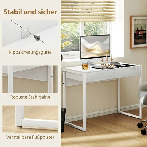  Radni stol 100 x 50 cm računalni stol uredski stol s 2 ladice za male sobe bijela Slike
