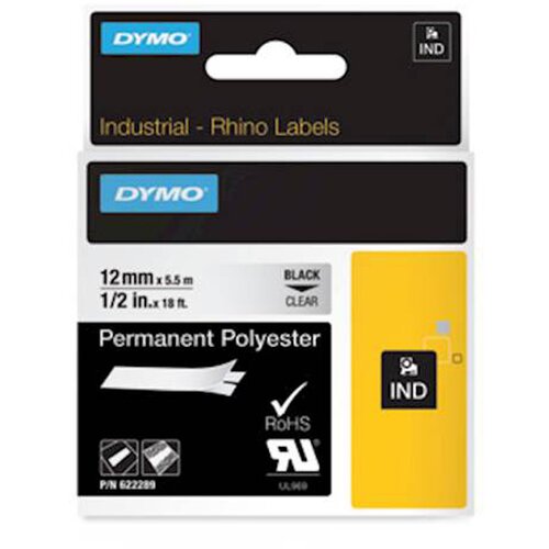 Dymo Trak Rhino Polyester 622289, 12 mm / 5.5 m (črn/prozoren), original Slike