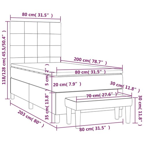  Krevet s oprugama i madracem tamnosmeđi 80x200 cm od tkanine Slike