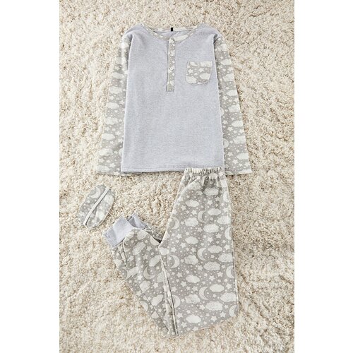 Trendyol Grey Printed 2 Yarn Regenerated Knitted Pajama Set Slike